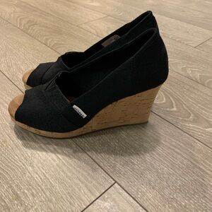 Black Canvas Wedge Shoes